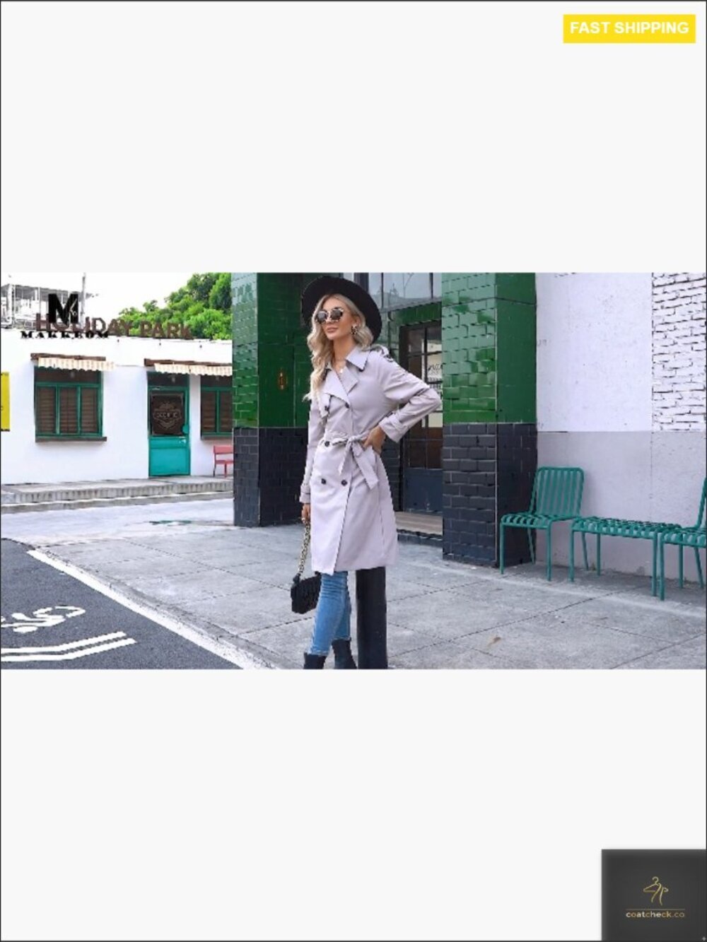 Classic Slim Fit Trench Coat Elegant Windproof Double Breasted Belted Overcoat - Picture 7 of 7
